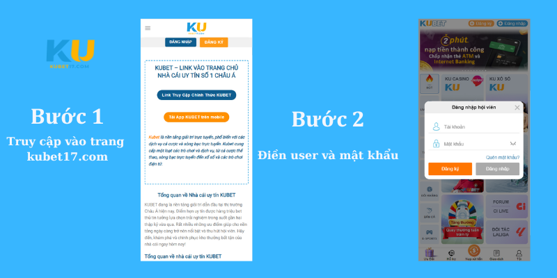 Giao diện đăng nhập KUBET trên điện thoại